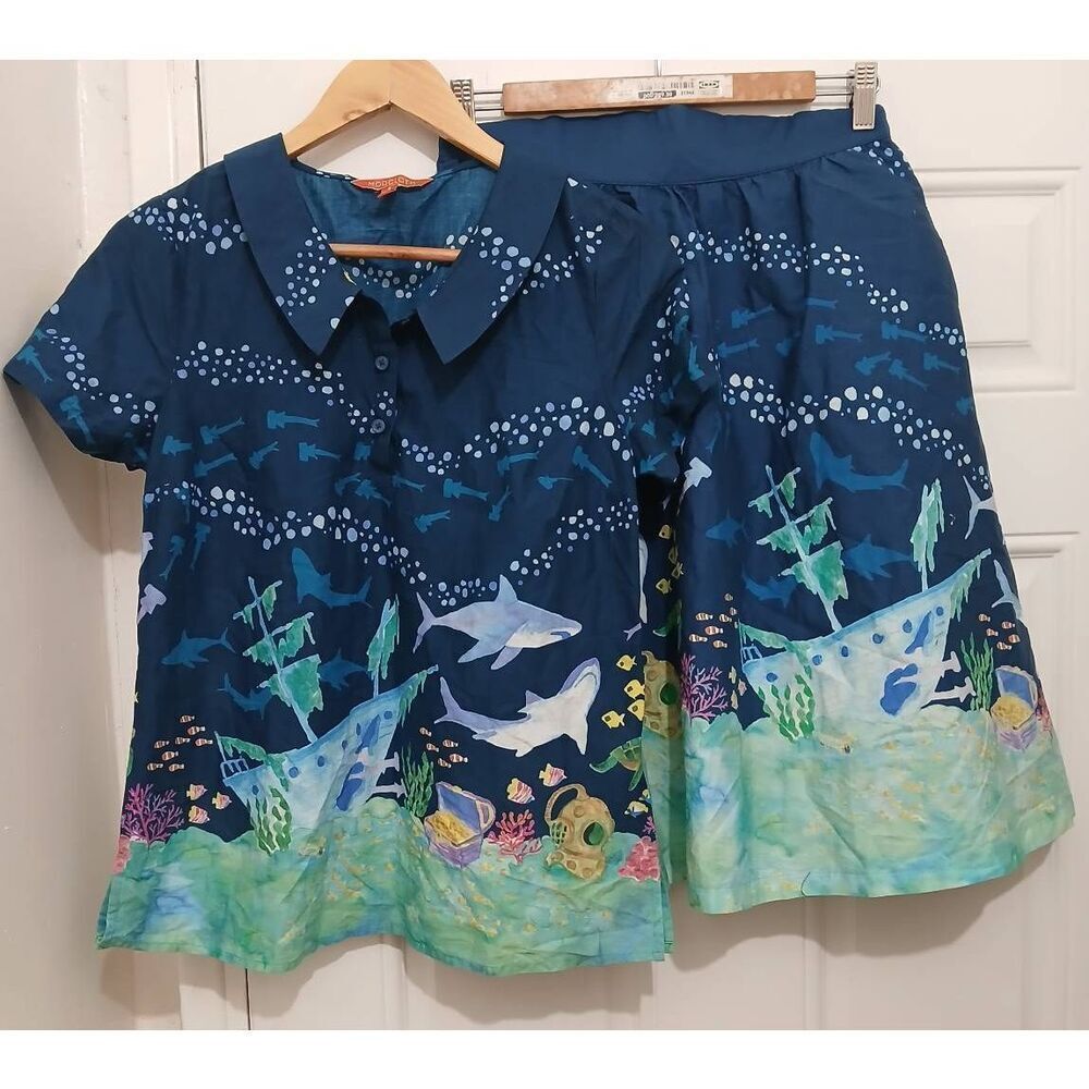 Modcloth womens small peterpan top and skirt set blue skirt has pockets